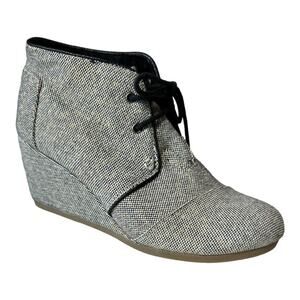 TOMS Women’s Desert Wedge Linen-Like Metallic Ankle Booties Cream/Gray Size 8.5